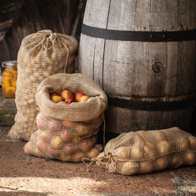 Jute Net/Mesh Bags - Firewoods, Potatoes, Onions, Garlics, Carrots - 20kg Capacity