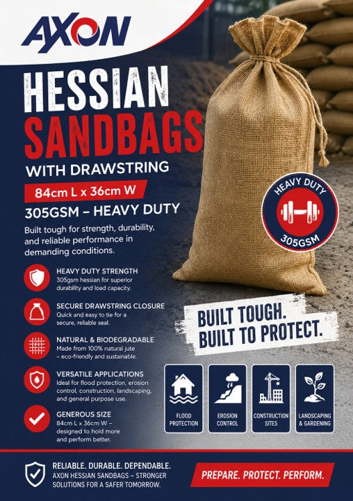 Hessian Sandbags with Drawstring 84cm L x 36cm W 305gsm - Heavy Duty