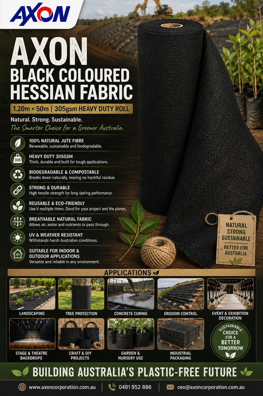 Black Coloured Hessian Fabric 1.20m x 50m, 305gsm Roll