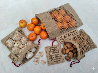 Reusable Biodegradable Eco-Friendly Jute Mesh Drawstring Fruit/Garlic/Nuts Bags