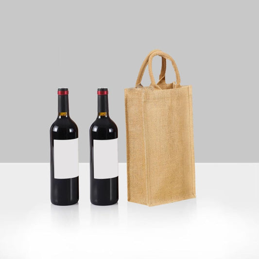 Hessian Two Bottle Wine Gift Bags with Soft Cotton Handles Reusable x 5
