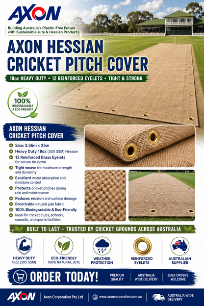 Hessian Cricket Pitch Covers with 12 Eyelets 18oz, 3.56m x 25m Tight & Strong
