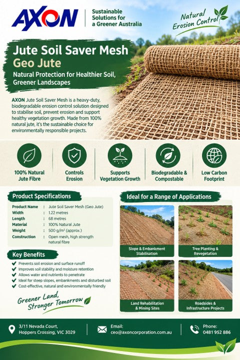 Jute Soil Saver Mesh (Geotextile) 1.22m W x 68m L 500gsm Roll - Please Contact Us for Oversize Shipping Rate