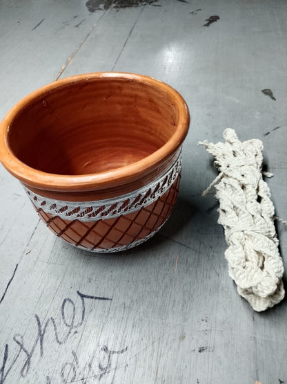 Handmade Painted Pottery Plant Pot with Hanging Clay Flower Pot Planter