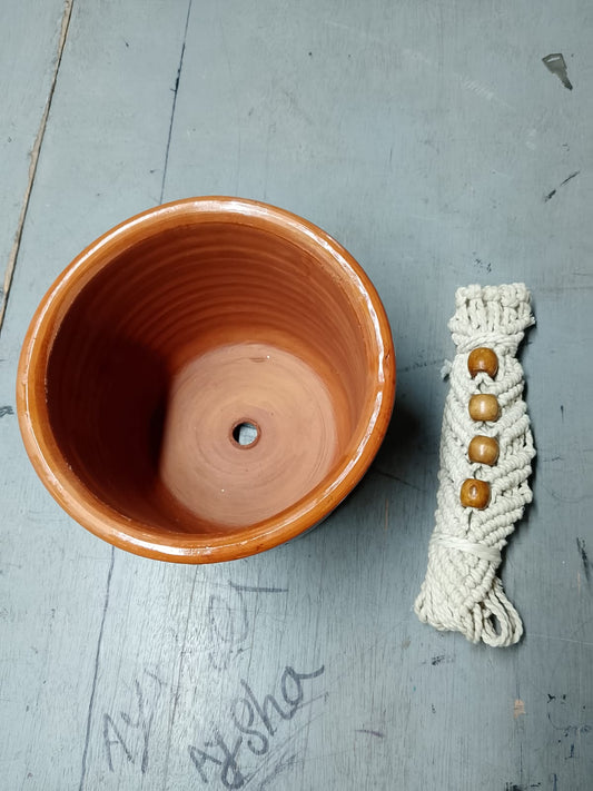 Plant Pot Hanger with a Terracotta Pot , Decorative Indoor Outdoor Handmade Product